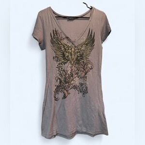 Vintage Y2K CottyOn Graphic V-Neck Longline Tee | Fairycore Grunge Top Size L